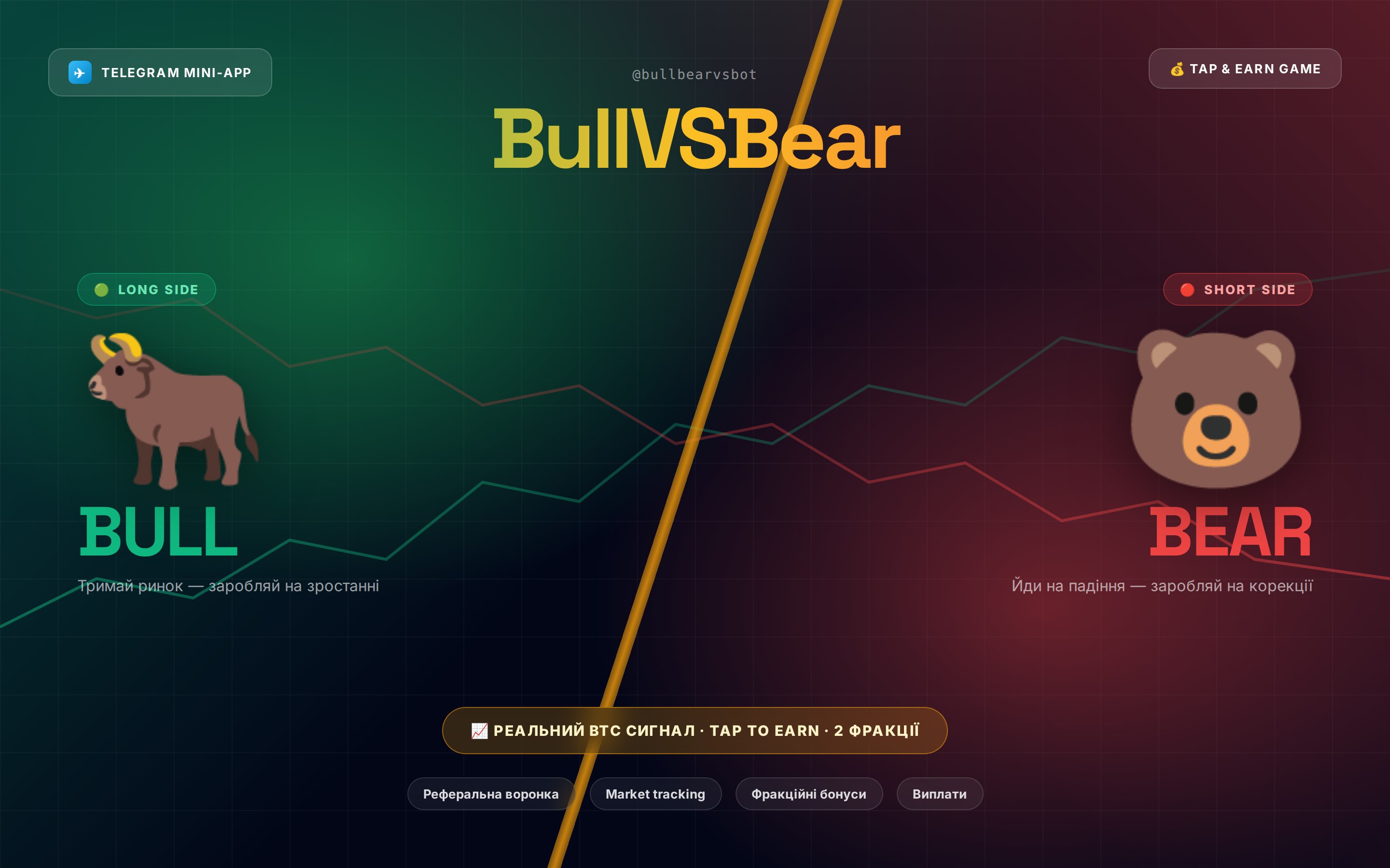 BullVSBear Tap&Earn — Telegram крипто-клікер, скріншот